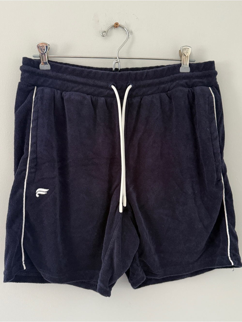 Fabletics Navy Terry Towel Lounge Shorts with White Drawcord